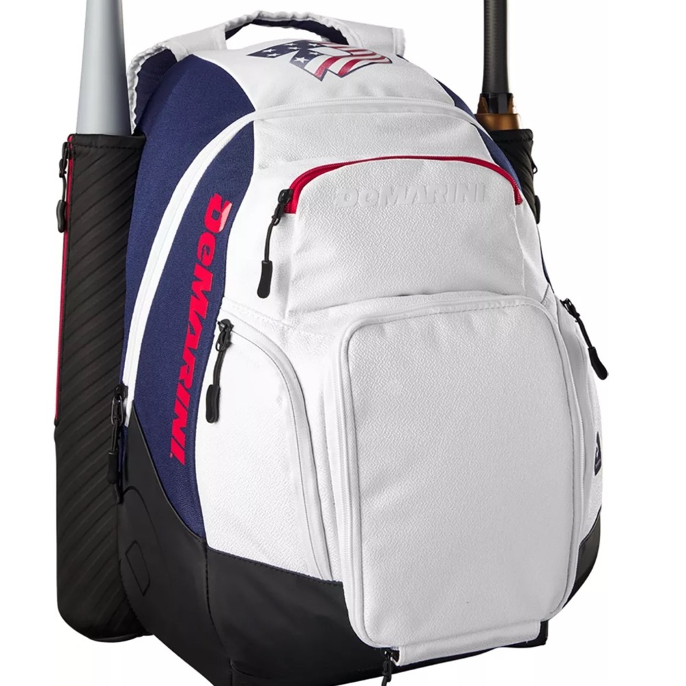 DeMarini bat bag for baseball. Red white and blue.